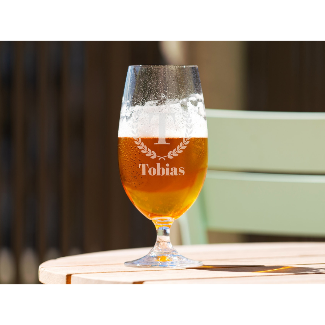 Personligt Spiegelau Ölglas med Gravyr - Bokstav, Namn & Krans
